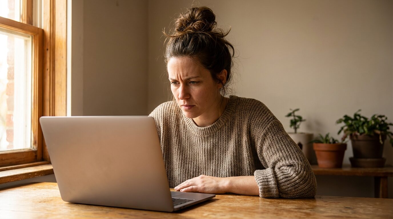 Woman reviewing health insurance marketplace options on her laptop at home