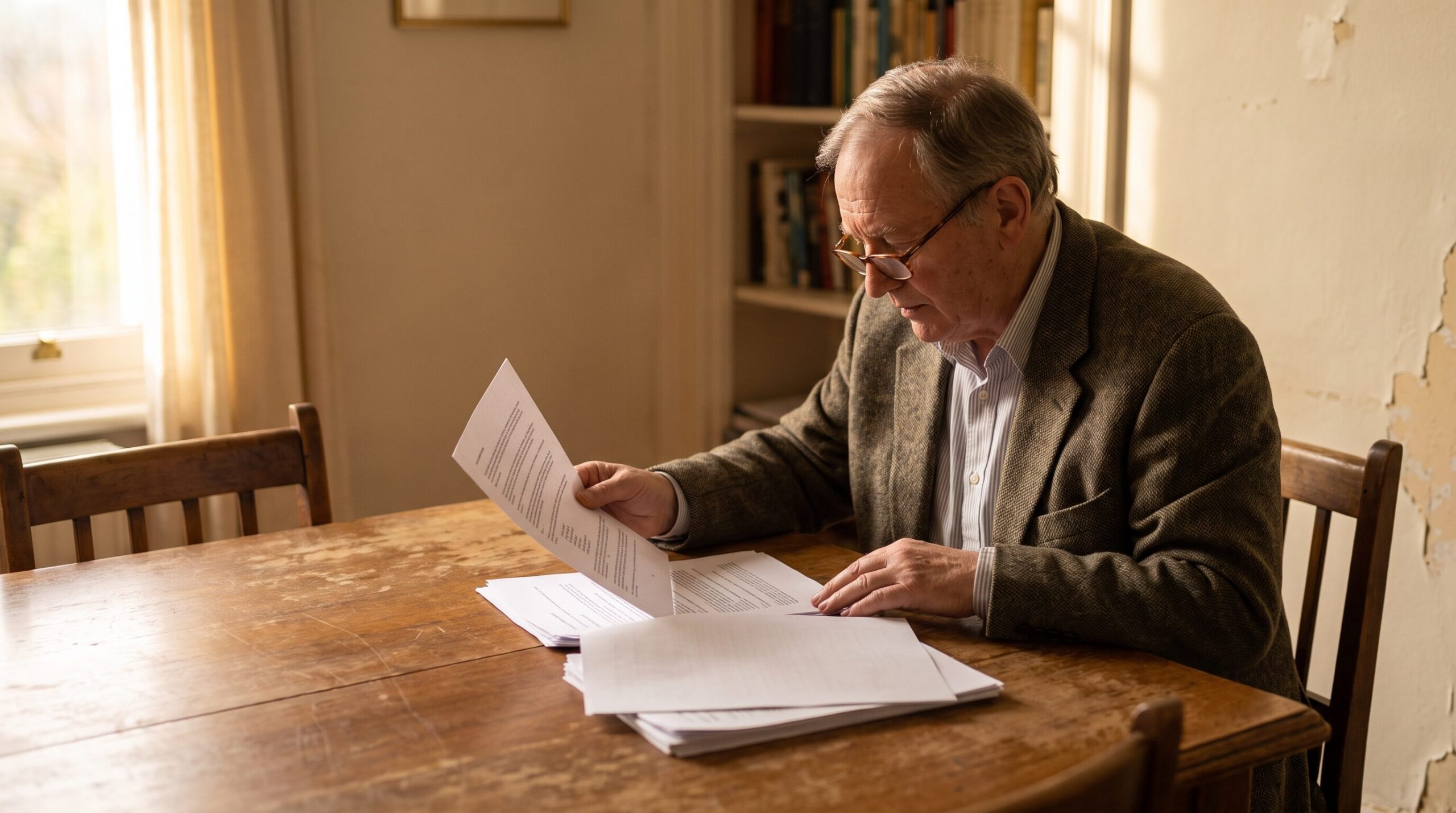 Older man reviewing his Social Security statement at the dining table