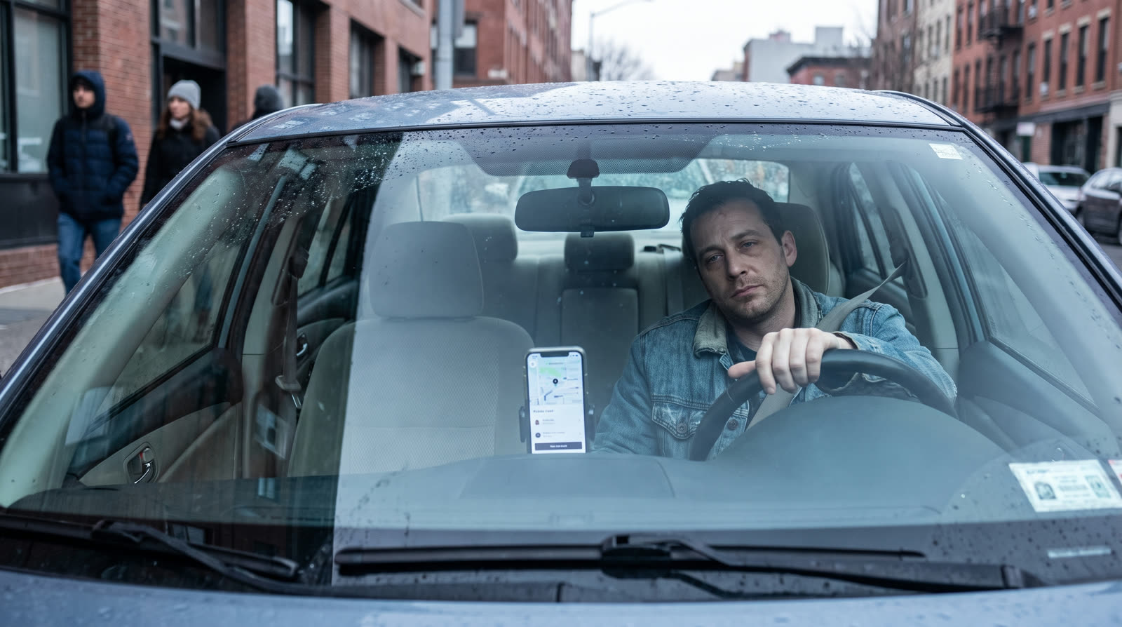 Rideshare driver sitting in his parked car